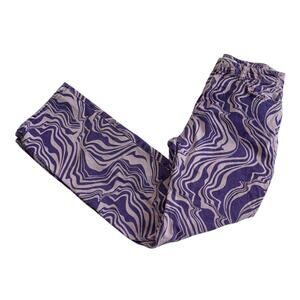 Zara Purple Jeans Funky Swirl Marble Straight Leg Womens 10 Mardi Gras LSU